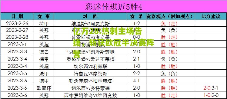 亿万28:热刺主场告捷，斩获欧冠半决赛阵营