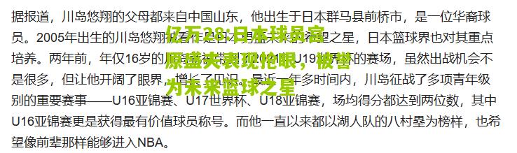 亿万28:日本球员宫原盛夫表现抢眼，被誉为未来篮球之星